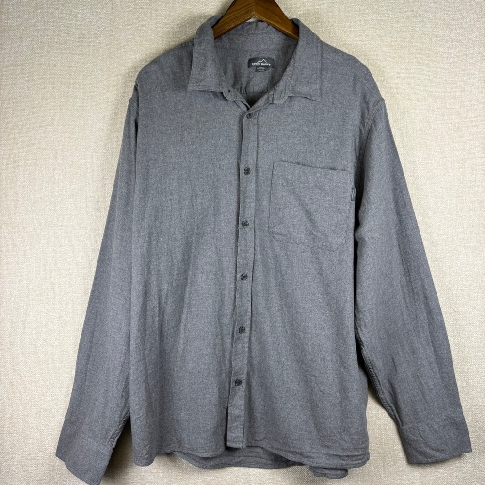 Eddie Bauer Mens XXL Gray Flannel Button Down Shirt Cotton Long Sleeve EMT1379S